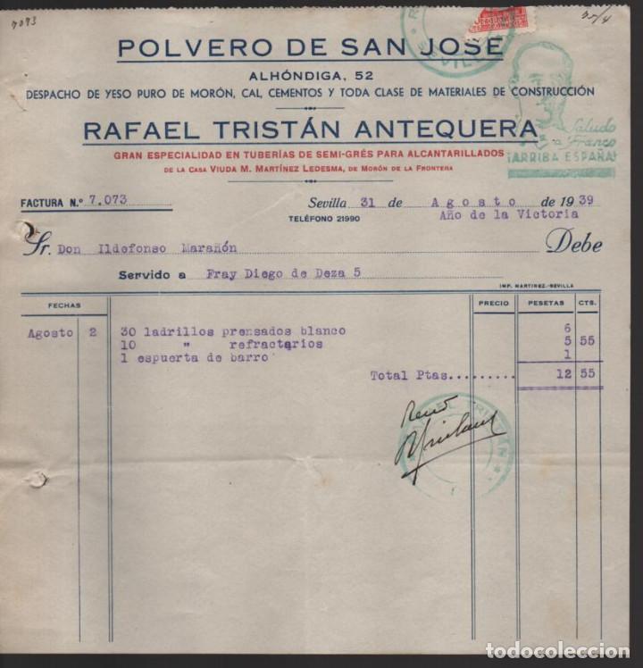 Militaria: SEVILLA,. FACTURA - RAFAEL TRITAN ANTEQUERA- AGOSSTO DE 1939, VER FOTO