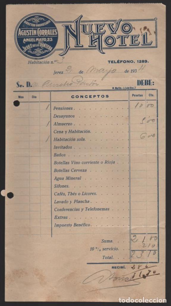 Militaria: JEREZ FRA.-CADIZ- FACTURA- NUEVO HOTEL.-  VER FOTO