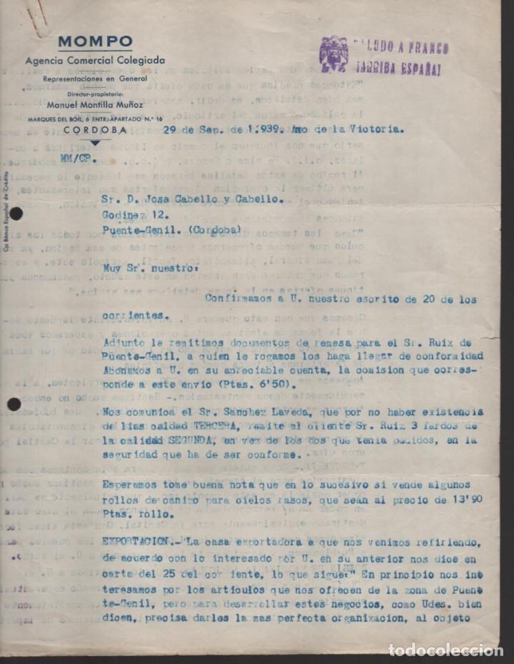 Militaria: CORDOBA. CARTA AGENCIA COMERCIAL COLEGIADA- MOMPO- A&Ntilde;O 1939 VER FOTO