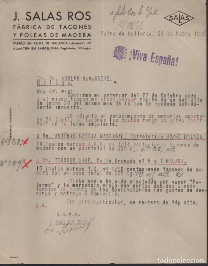 Militaria: PALMA DE MALLORCA- J.SALAS - FABRICA TACONES Y POLEAS DE MADERA-A&Ntilde;O 1938 VER FOTO