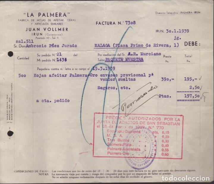 Military Antiques: MALAGA-  LA PALMERA- HOJAS DE AFEITAR. JUNTA DE ABASTO- A&Ntilde;O 1939- VER FOTO