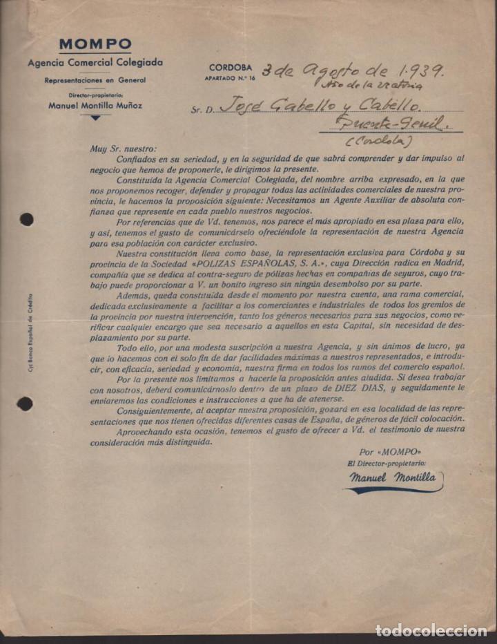 Military Antiques: CORDOBA.- MOMPO, AGENCIA COMERCIAL COLEGIADA-- A&Ntilde;O 1939- VER FOTO