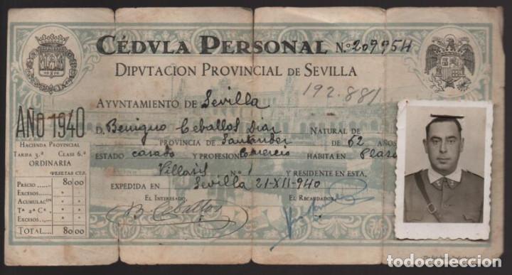 Military Antiques: SEVILLA,- CEDULA PERSONAL DE UN MILITAR - A&Ntilde;O 1940- VER