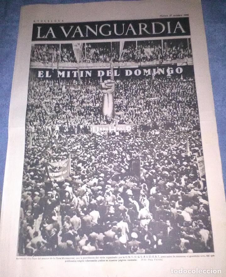 Militaria: La Vanguardia 27 octubre 1936,la uni&oacute;n del proletariado catal&aacute;n :el mitin de la Monumental
