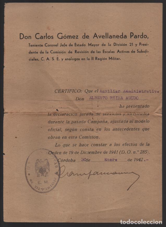Military Antiques: CORDOBA,-  PRESENTACION DECLARACION JURADA SERVICIOS Y VICISITUDES EN CAMOA&Ntilde;A, A&Ntilde;O 1942, VER FOTO