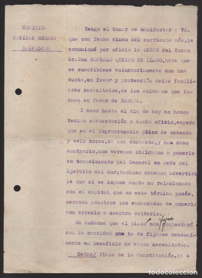 Military Antiques: SALVALEON. CARIDAD HUMANA-  SOLICITUD CUOTA PARA FAMILIAS NECESITADOS.- Y CONTESTACION- VER FOTOS