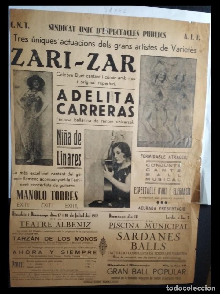 Military Antiques: POSTERS 72 Cartel GUERRA CIVIL del SINDICAT &Uacute;NIC D'ESPECTACLES PUBLICS CNT - AIT Para espectaculos