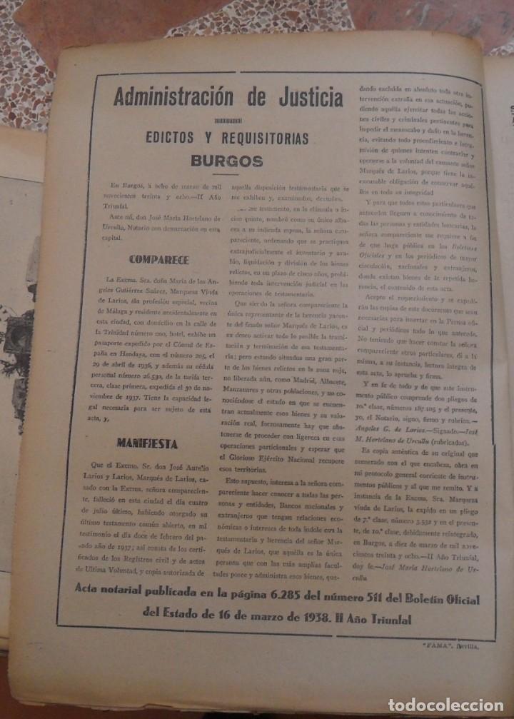 Military Antiques: 1938, GUERRA CIVIL, PUBLICACION TESTAMENTARIA MARQUES DE LARIOS, BIENES EN ZONA ROJA, HOJA DE PRENSA