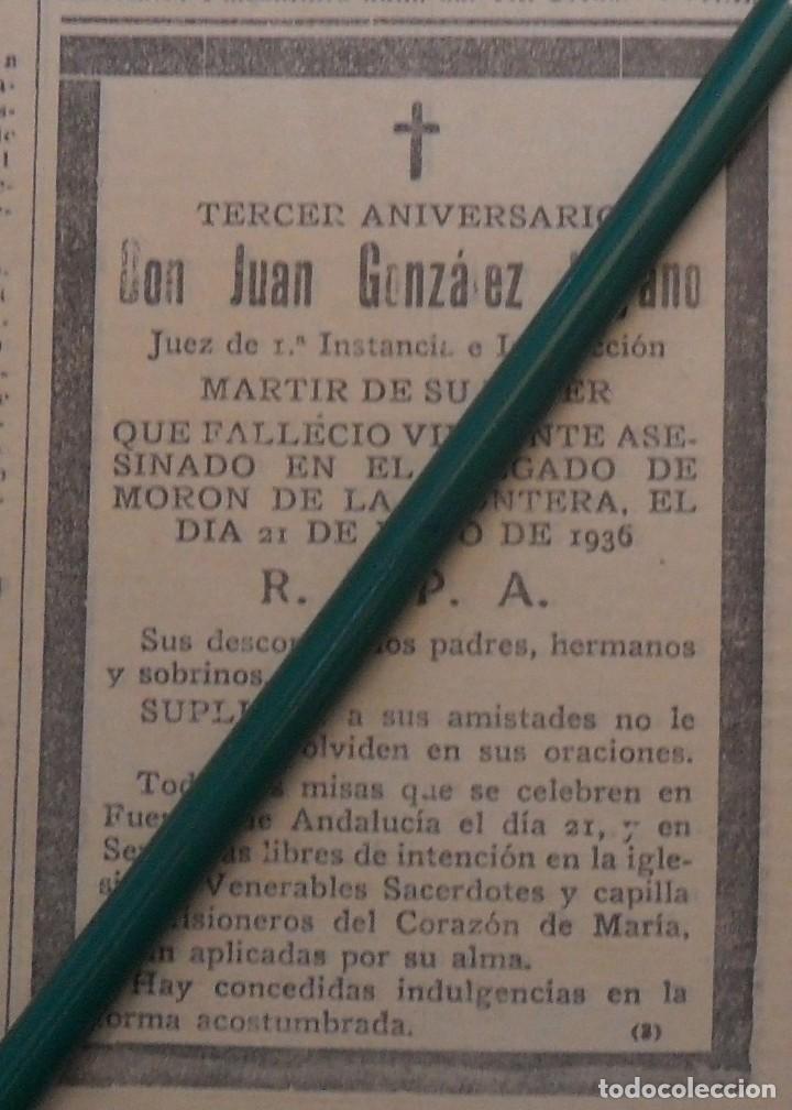 Military Antiques: GUERRA CIVIL, ESQUELA DE PRENSA , JUEZ DE 1&ordf; INSTANCIA DE MORON DE LA FRONTERA