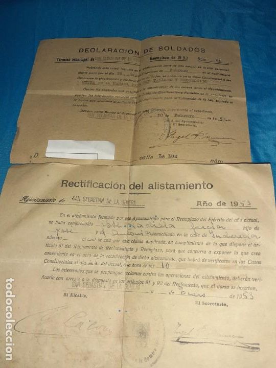 Military Antiques: 2 certificado de declaraci&oacute;n de soldados y alistamiento a&ntilde;o 1953,ejercito espa&ntilde;ol