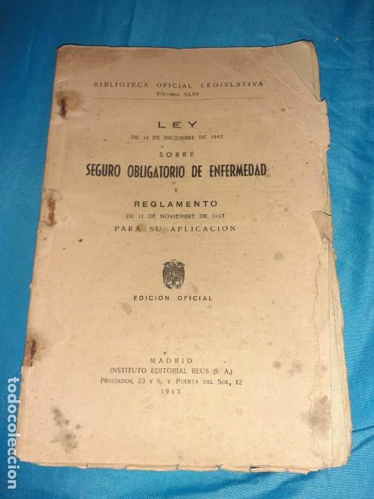 Antiguo Libro De Ley De Seguro Obligatorio De E Comprar Coleccionismo Guerra Civil Espanola En Todocoleccion