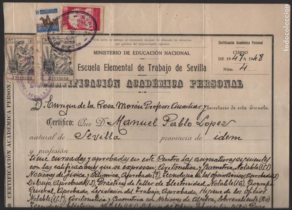 Military Antiques: SEVILLA.- CERTIFICACION ACADEMICA.- SELLOS ARCHIVO DE TETUAN- VER FOTOS