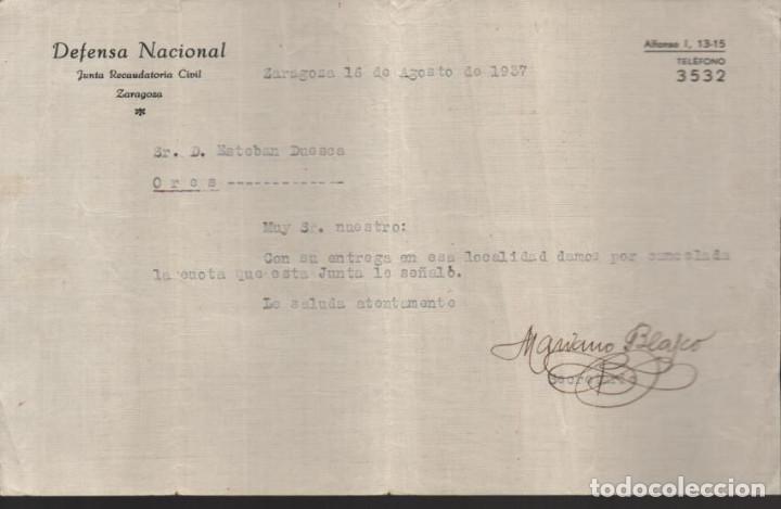 Military Antiques: ORES- ZARAGOZA- JUNTA RECAUDACION CIVIL- AGOSTO 1937- VER FOTO
