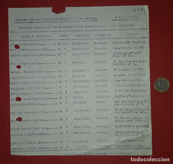 Military Antiques: RELACION NOMINAL EN NOVELDA SEGUN FALANGE EN EL A&Ntilde;O 39 DE LOS EX-COMBATIENTES EN LA GUERRA CIVIL
