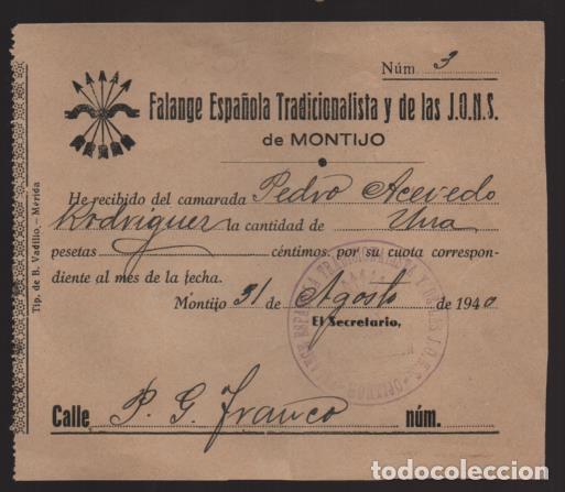 Military Antiques: MONTIJO- F.E. J.O.N.S. 1 PTA-CUOTA- VER FOTO