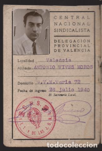 Military Antiques: VALENCIA,-CARNET C.N.S.+ FUERO DEL TRABAJO- HOJA DE CUOTAS.- VER FOTOS