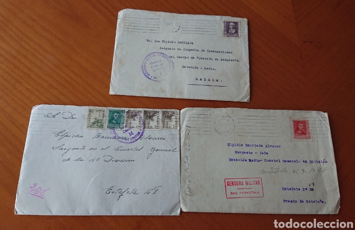 Militaria: Guerra civil, tres cartas completas, censura San Sebasti&aacute;n, Guip&uacute;zcoa, ved fotos