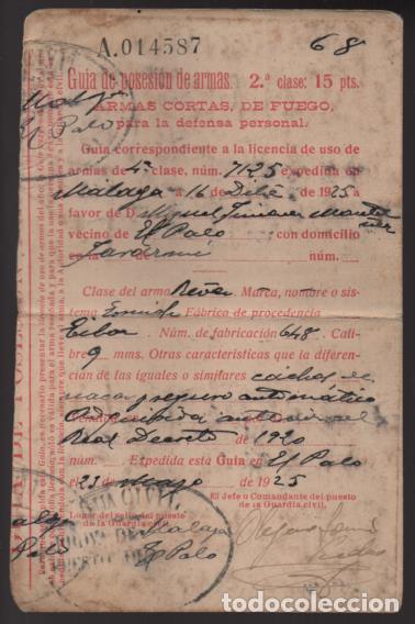 Militaria: LICENCIA DE USO DE ARMAS- EL PALO A&Ntilde;O 1934.- VER FOTOS
