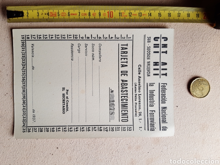 Militaria: Hoja cuartilla de la cnt ait. Abastecimientos