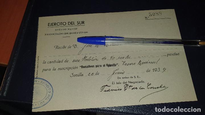 Militaria: Ejercito del sur, donativo isabelina de 40 reales al tesoro nacional, sevilla 1939