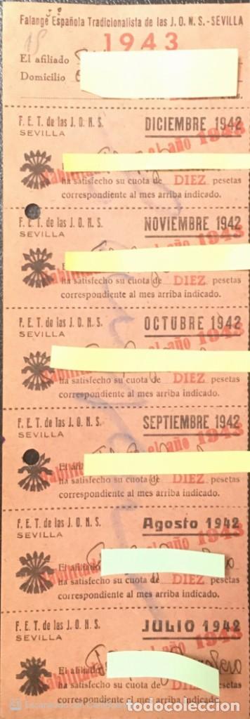 Militaria: Tira de 6 Cuotas Falange Espa&ntilde;ola Sevilla Mayo 1942.