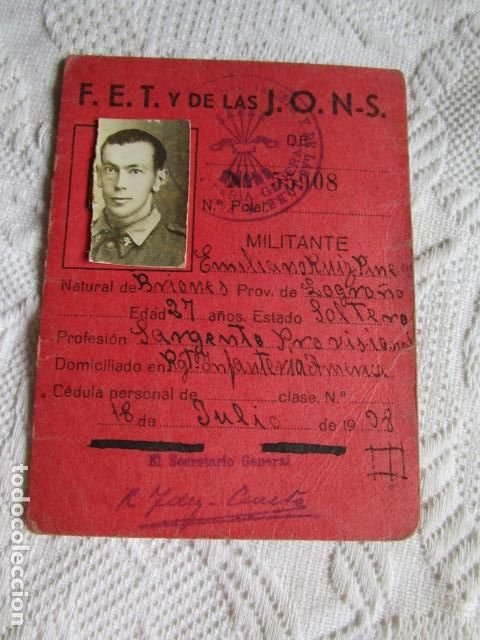 Military Antiques: CARNET PROVISIONAL FALANGE GUERRA CIVIL 1938