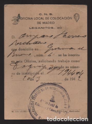 Militaria: MADRID- CARNET C.N.S. - OFICINA DE COLOCACION- VER FOTOS