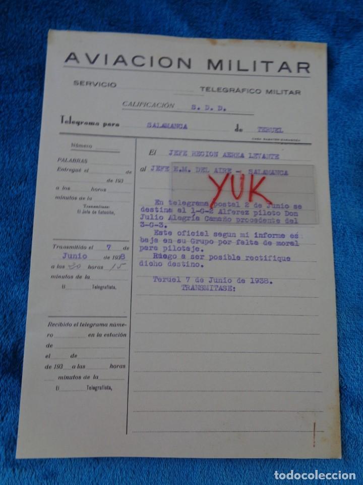 Militaria: PETICION DE RECTIFICACION DE DESTINO DEL ALFEREZ ALEGRIA POR FALTA DE MORAL PARA PILOTAJE --7-6-1938