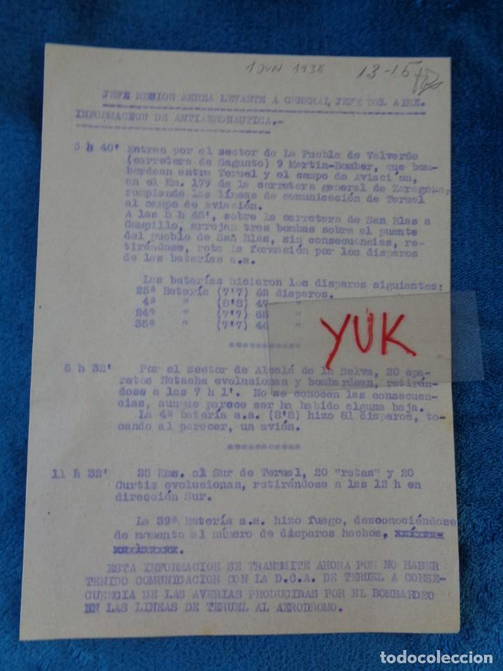 Military Antiques: INFORMACION ANTIAERONAUTICA - BOMBARDEO EN TERUEL - SAN BLAS Y ALCALA DE LA SELVA - 1 JUNIO 1938