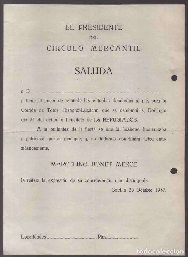 Militaria: SEVILLA.- SALUDA - CORRIDA TORO HISPANO-LUSITANA ,BENEFICIO REFUGIADOS- VER FOTOS
