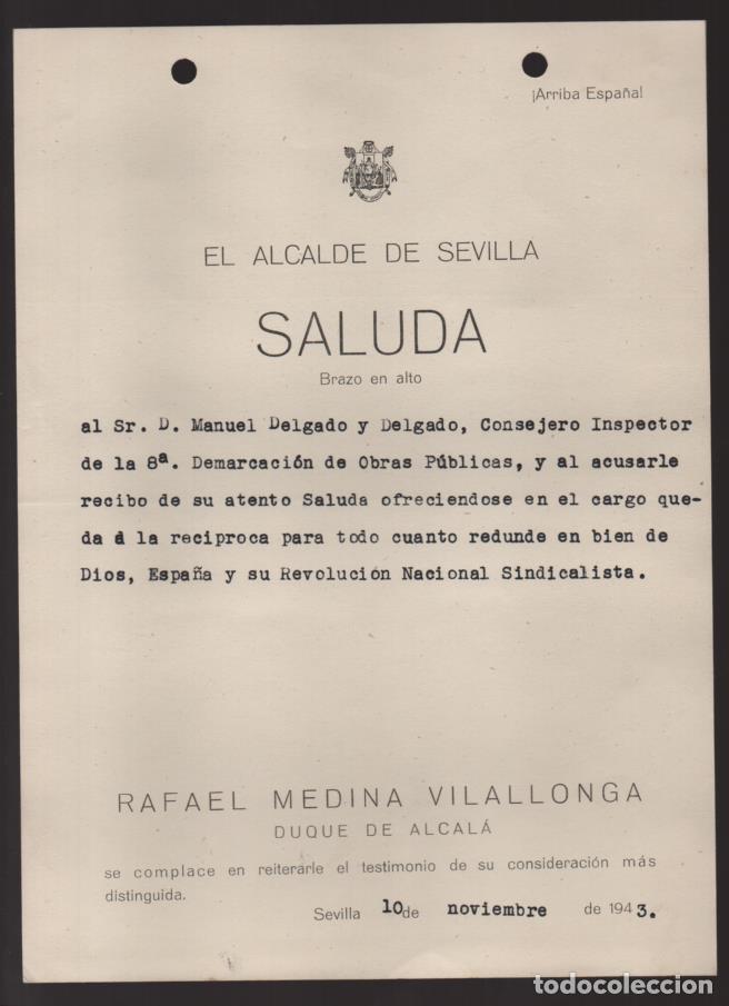 Militaria: SEVILLA.- SALUDA-- EL ALCALDE SEVILLA- DUQUE DE ALCALA.- VER FOTO