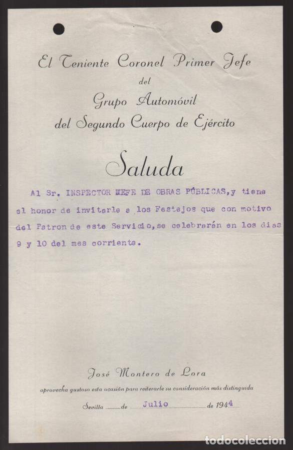 Militaria: SEVILLA.- SALUDA-- EL TTE. CORONEL PRIMER JEFE GRUPO AUTOMOVIL...- VER FOTO