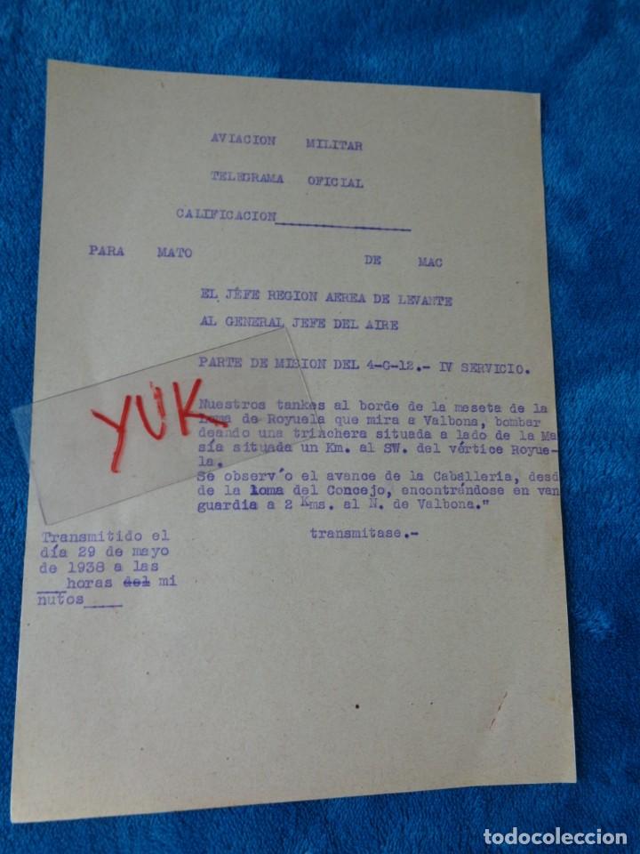 Militaria: TELEGRAMA Y MISION PARA BOMBARDEO DE TRINCHERAS EN EL VERTICE DE ROYUELA - 29 MAYO 1938