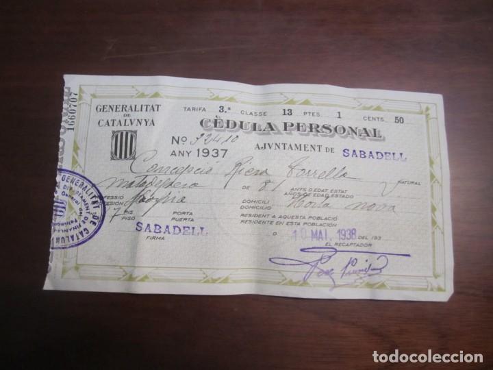 Militaria: GENERALITAT DE CATALUNYA CEDULA PERSONAL AJUNTAMENT DE SABADELL 10 -MAI.1938