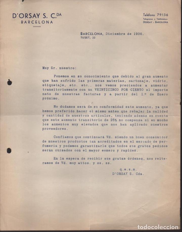 Militaria: BARCELONA, CARTA COMERCIAL DE D&rdquo;ORSAY S. C.DA. DICIEMBRE 1936, VER FOTO