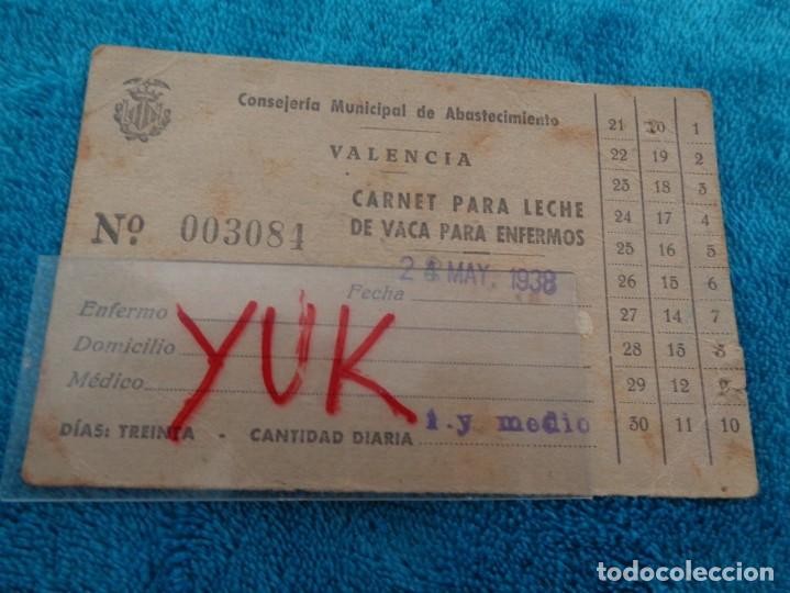 Militaria: Guerra Civil -Vale / Carnet de Racionamiento de leche de vaca para enfermos - Valencia 1938
