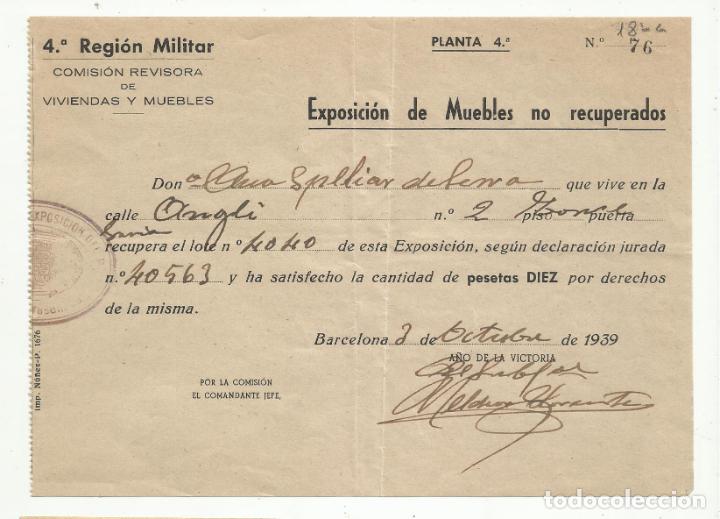 Military Antiques: GOBIERNO MILITAR DE BARCELONA 1939 COMISION REVISORA DE VIVIENDAS Y MUEBLES