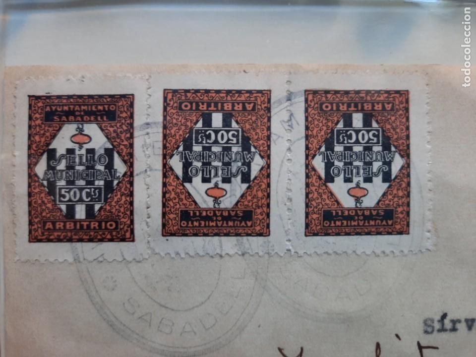 Militaria: vi&ntilde;etas Sabadell sobre documento de devolucion de material requisado - Foto 2
