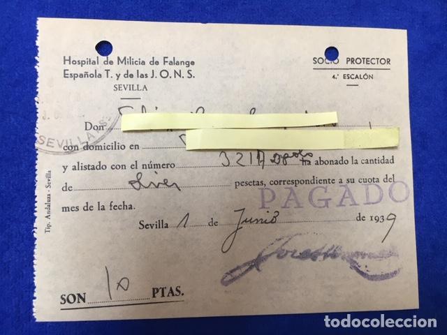 Militaria: Documento Hospital Milicia Falange Espa&ntilde;ola T. y de las J.O.N.S. Sevilla 1939