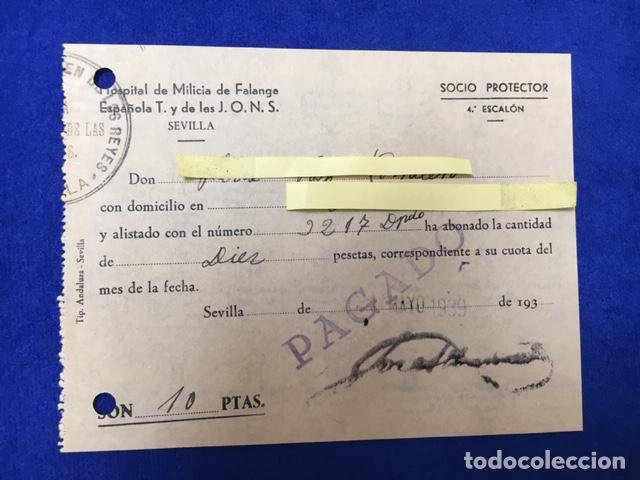 Militaria: Documento Hospital Milicia Falange Espa&ntilde;ola T. y de las J.O.N.S. Sevilla 1939