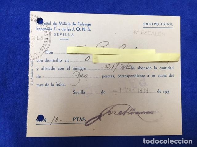 Militaria: Documento Hospital Milicia Falange Espa&ntilde;ola T. y de las J.O.N.S. Sevilla 1939
