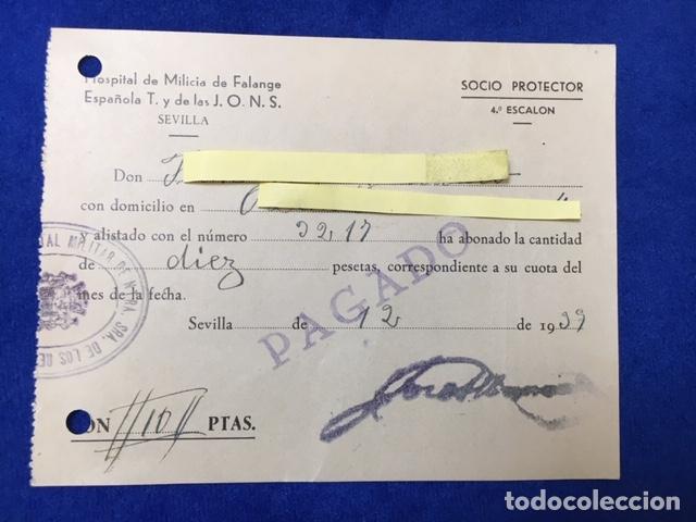 Militaria: Documento Hospital Milicia Falange Espa&ntilde;ola T. y de las J.O.N.S. Sevilla 1939