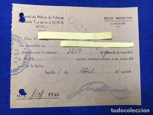 Militaria: Documento Hospital Milicia Falange Espa&ntilde;ola T. y de las J.O.N.S. Sevilla 1940