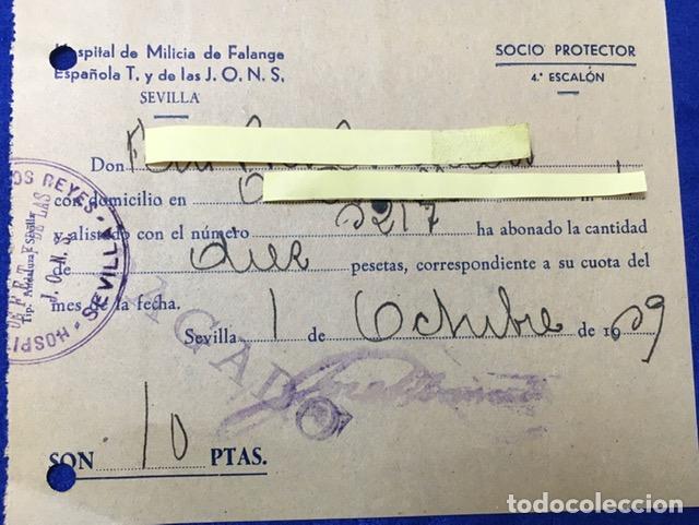 Militaria: Documento Hospital Milicia Falange Espa&ntilde;ola T. y de las J.O.N.S. Sevilla 1939