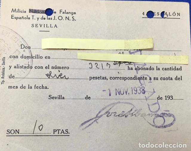 Militaria: Documento Hospital Milicia Falange Espa&ntilde;ola T. y de las J.O.N.S. Sevilla 1938