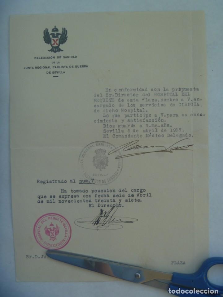 Militaria: GUERRA CIVIL - JUNTA REGIONAL CARLISTA: NOMBRAMIENTO MEDICO HOSPITAL DEL REQUETE . SEVILLA, 1937