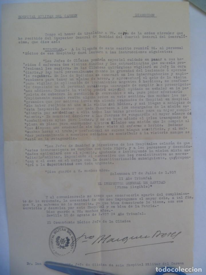 Militaria: GUERRA CIVIL - HOSPITAL MILITAR DEL CARMEN: CIRCULAR INSTRUCCIONES PERSONAL. SEVILLA, 1937