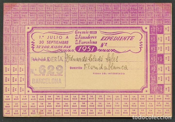 Militaria: POSGUERRA, TARJETA RACIONAMIENTO, GREMIO DE PANADEROS DE BARCELONA, 1951