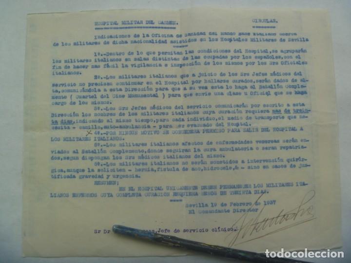 Militaria: GUERRA CIVIL - HOSPITAL MILITAR DEL CARMEN: CIRCULAR SOBRE HERIDOS ITALIANOS ( CTV ). SEVILLA, 1937