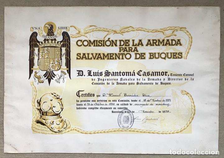 Militaria: Raro diploma Comisi&oacute;n de la Armada para Salvamento de Buques - Guerra Civil - Barcelona, 1939